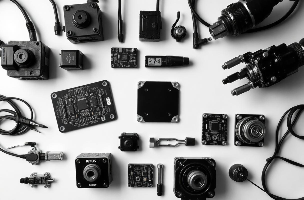 Robotic hardware components arranged on a workbench